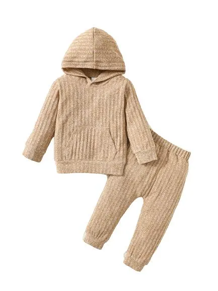 6M-3Y Baby Boys Clothes Solid Color Casual Knitted Long Sleeve Hoodies Tops Elastic Pants 2Pcs Outfits Size: 6M-3Y Light Brown Catpapa 462308181