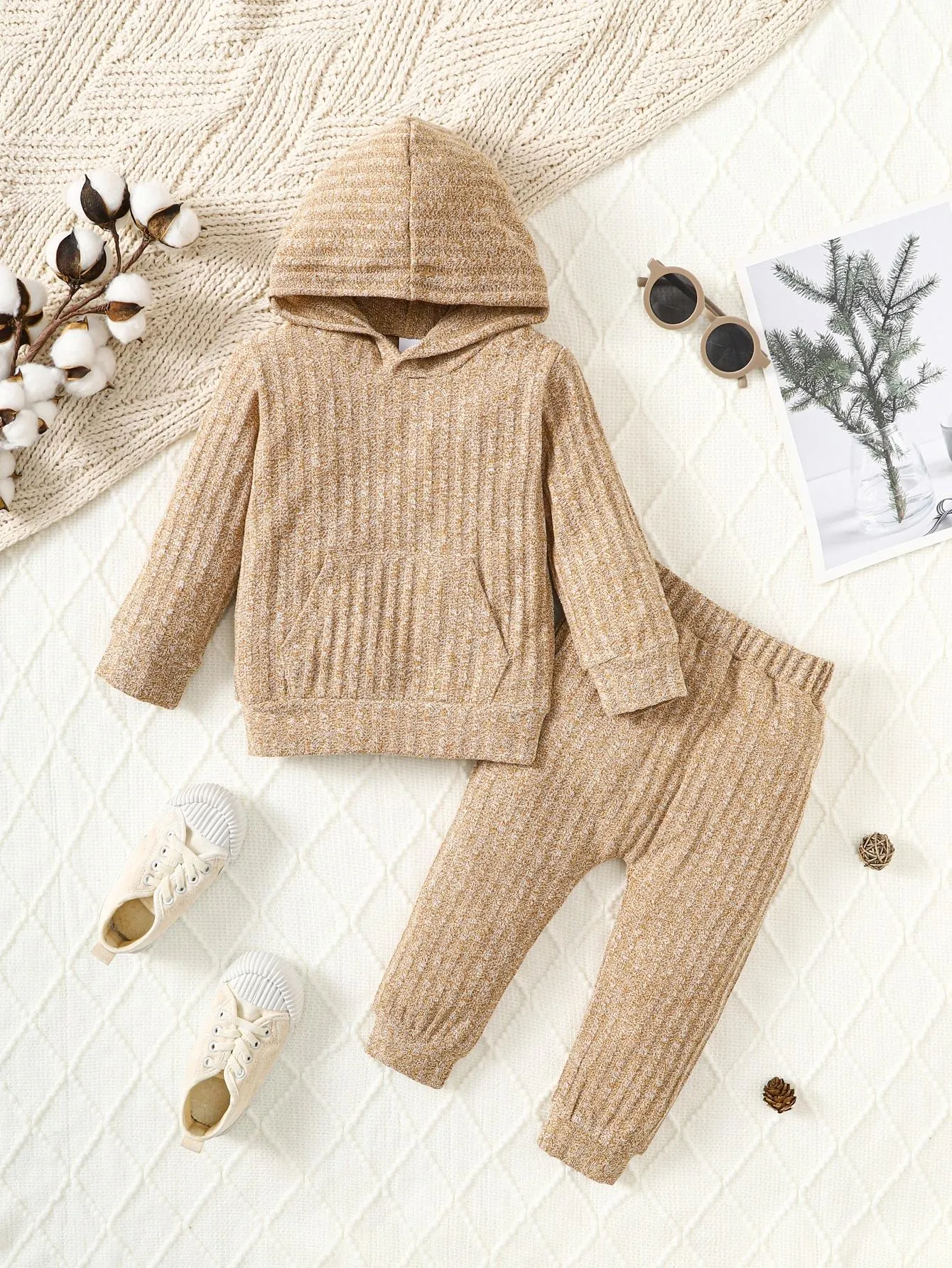 6M-3Y Baby Boys Clothes Solid Color Casual Knitted Long Sleeve Hoodies Tops Elastic Pants 2Pcs Outfits Size: 6M-3Y Light Brown Catpapa 462308181