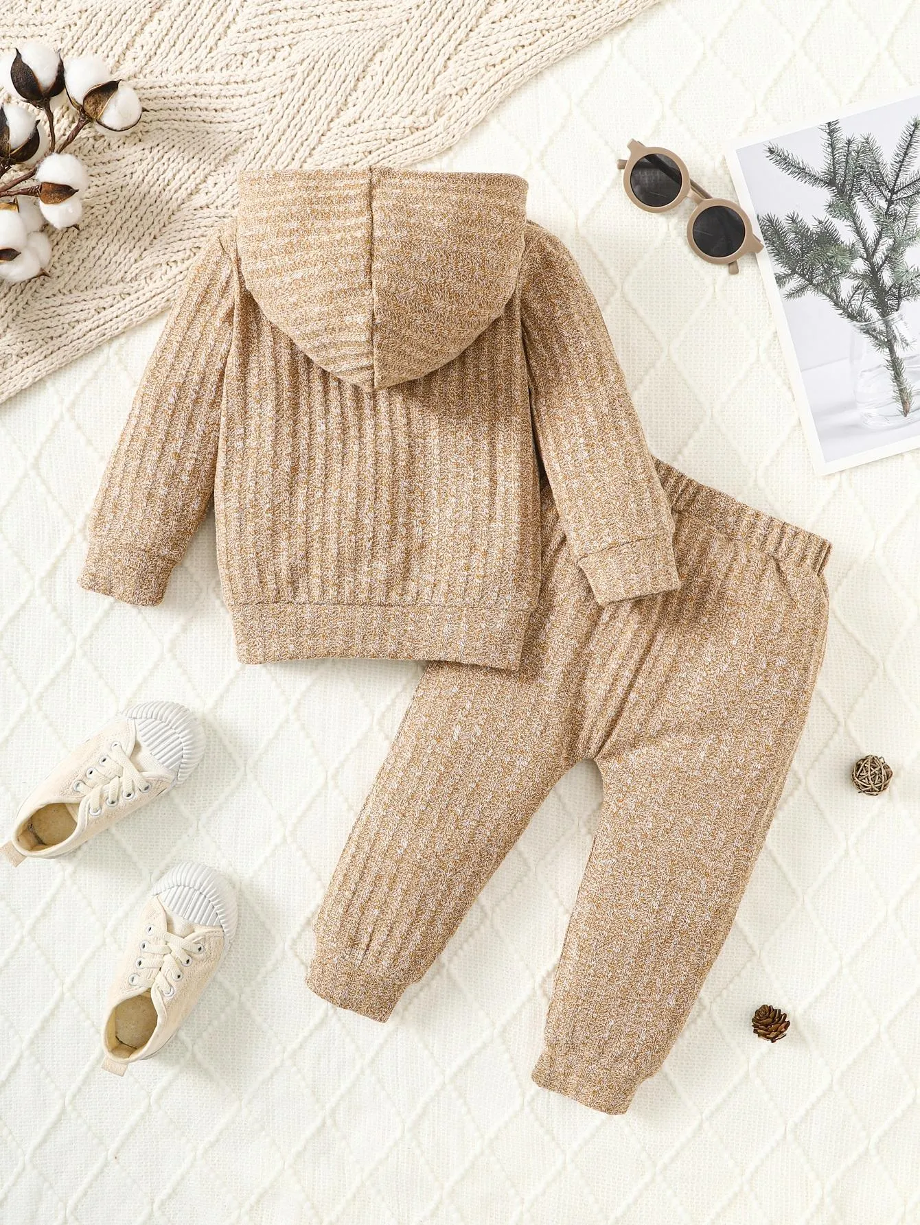 6M-3Y Baby Boys Clothes Solid Color Casual Knitted Long Sleeve Hoodies Tops Elastic Pants 2Pcs Outfits Size: 6M-3Y Light Brown Catpapa 462308181