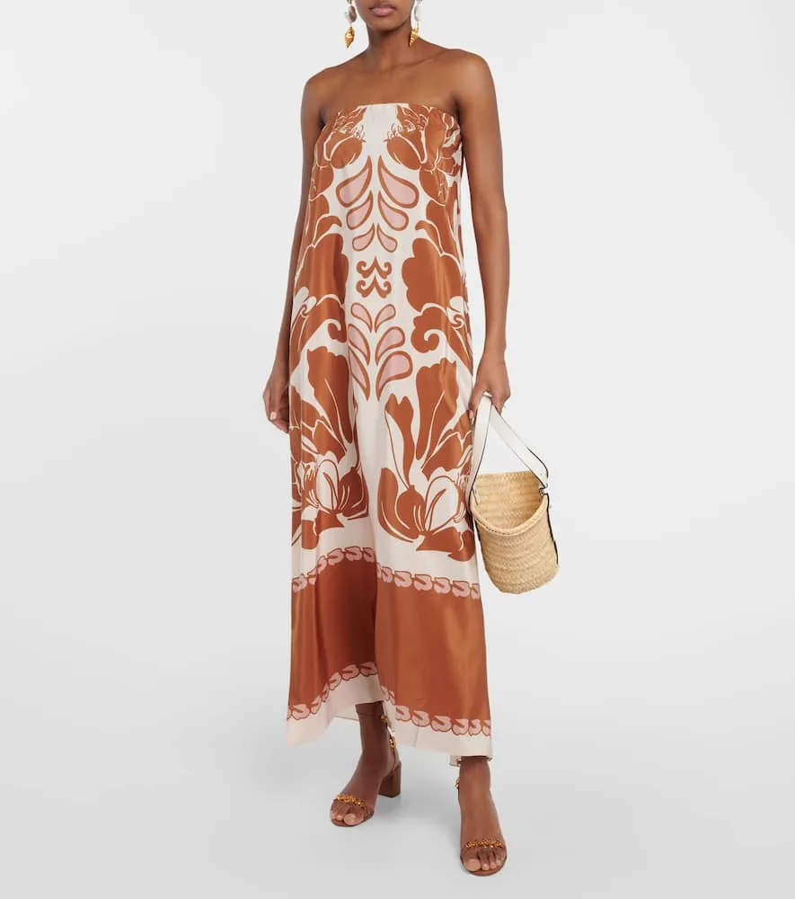 Adriana Degreas Printed strapless silk maxi dress