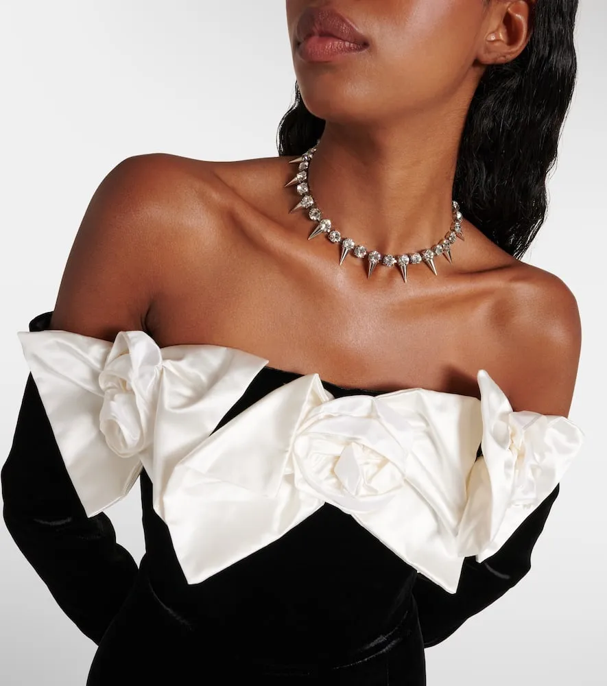 Alessandra Rich Bow-detail off-shoulder velvet gown