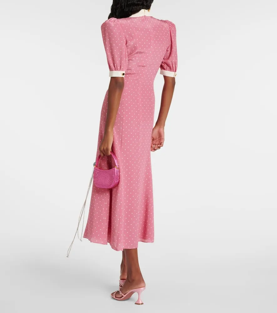 Alessandra Rich Bow-detail polka-dot silk maxi dress
