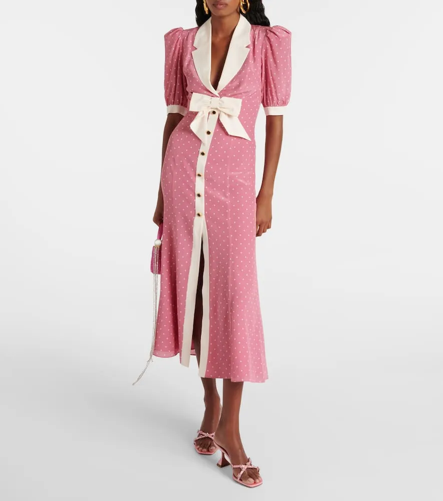 Alessandra Rich Bow-detail polka-dot silk maxi dress