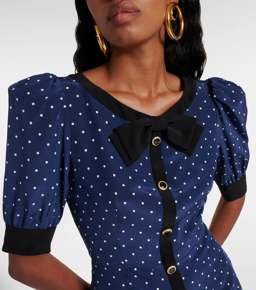 Alessandra Rich Bow-detail polka-dot silk minidress