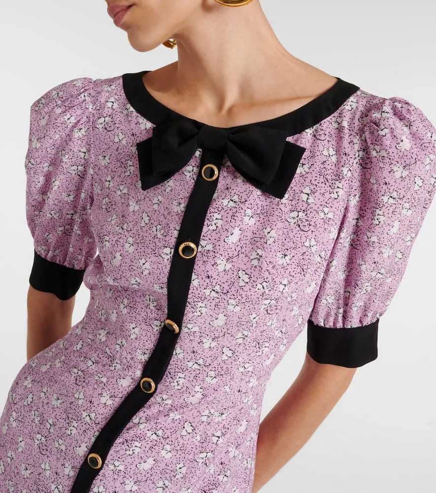 Alessandra Rich Bow-detail printed silk minidress