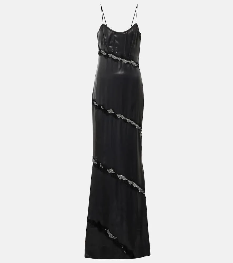 Alessandra Rich Lace-embroidered faux leather dress