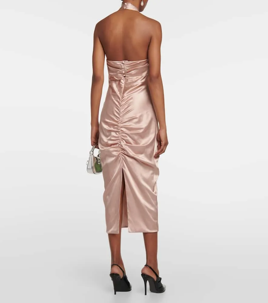 Alessandra Rich Ruched cutout satin midi dress