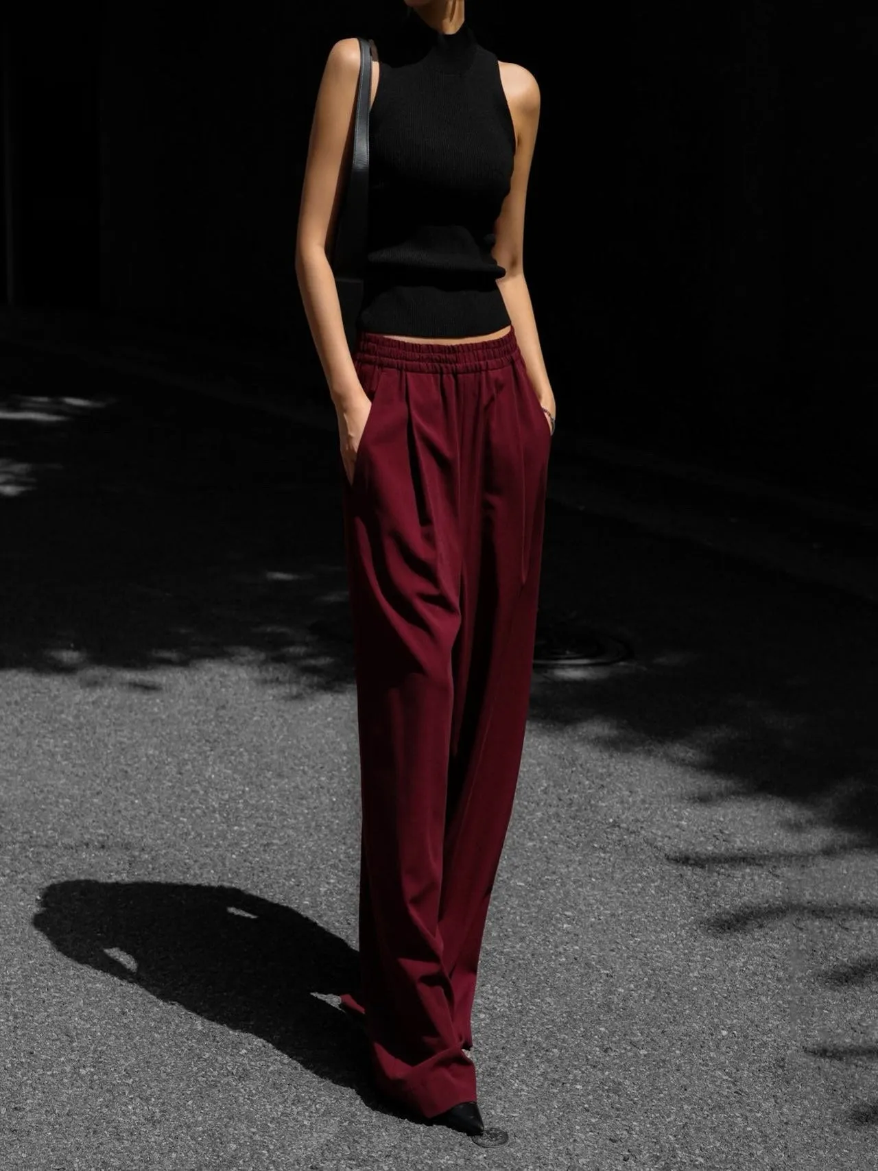 BANDED STRING WIDE TROUSERS