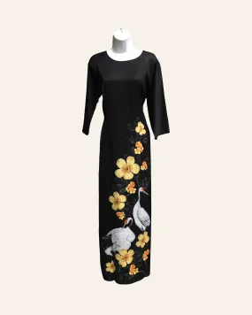 Black Ao Dai with Birds and Flowers