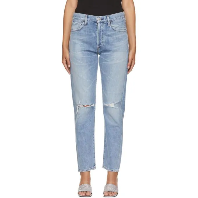 Citizens of Humanity Blue Liya High-Rise Distressed Classic Fit Jeans