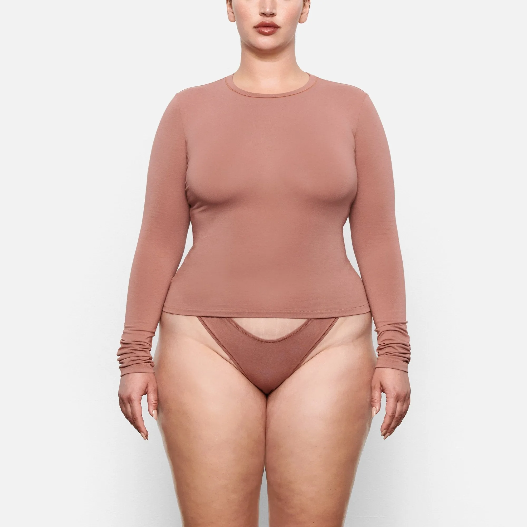 COTTON JERSEY LONG SLEEVE T-SHIRT | ROSE CLAY