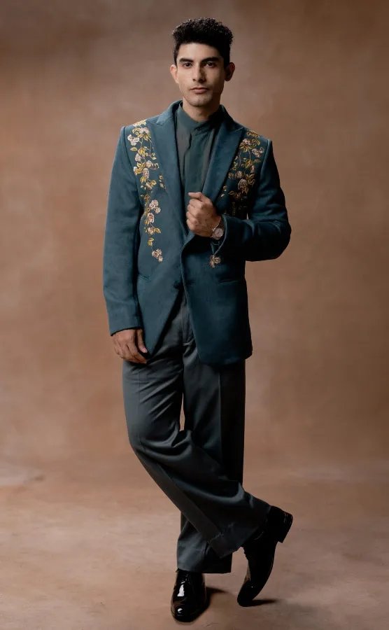 DESIGNER EMBROIDERED BLAZER IN SUEDE