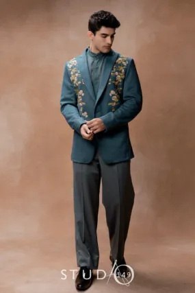 DESIGNER EMBROIDERED BLAZER IN SUEDE