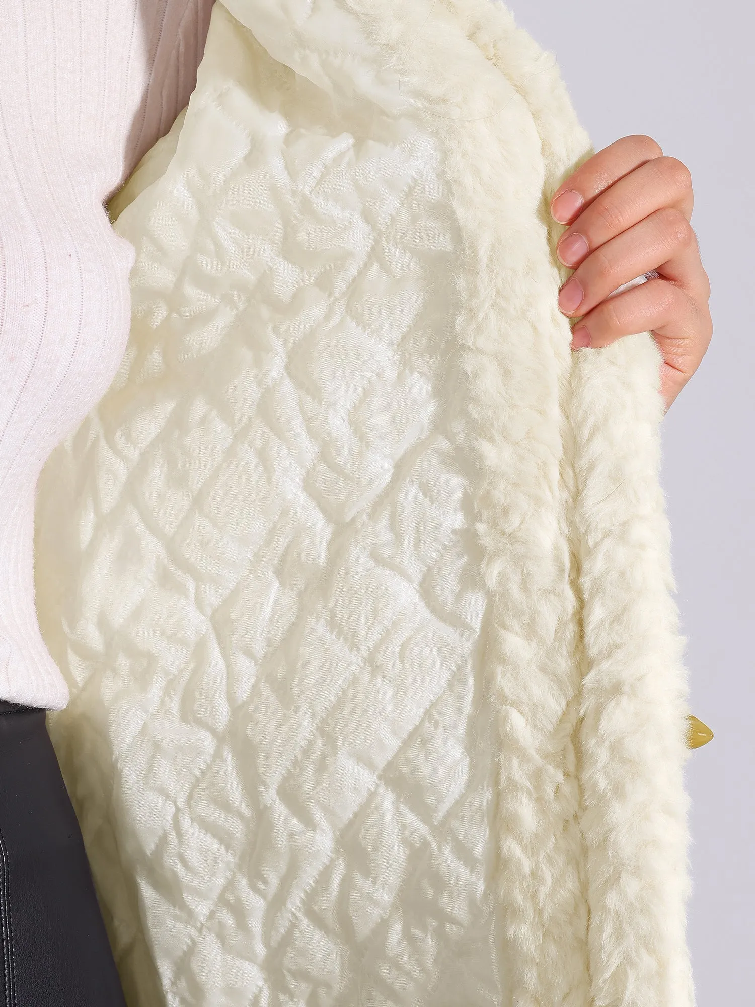 Faux Fur Long Sleeves Fluffy Toggle Button Coats Jackets