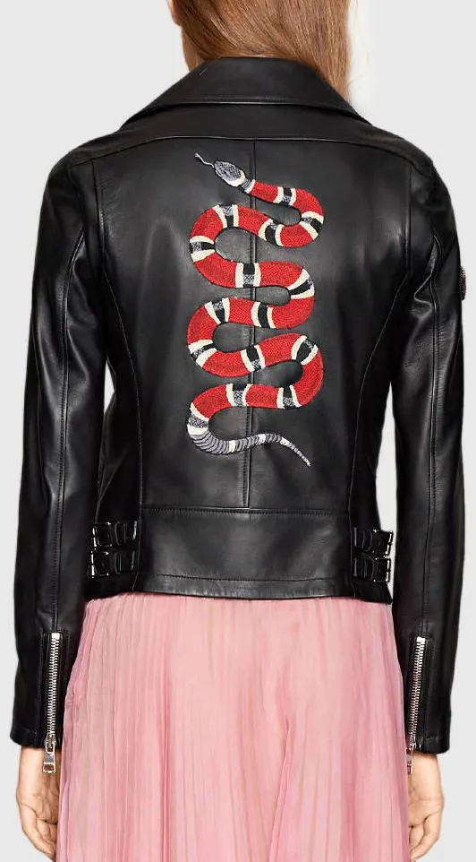Genuine Leather Jacket with Appliques