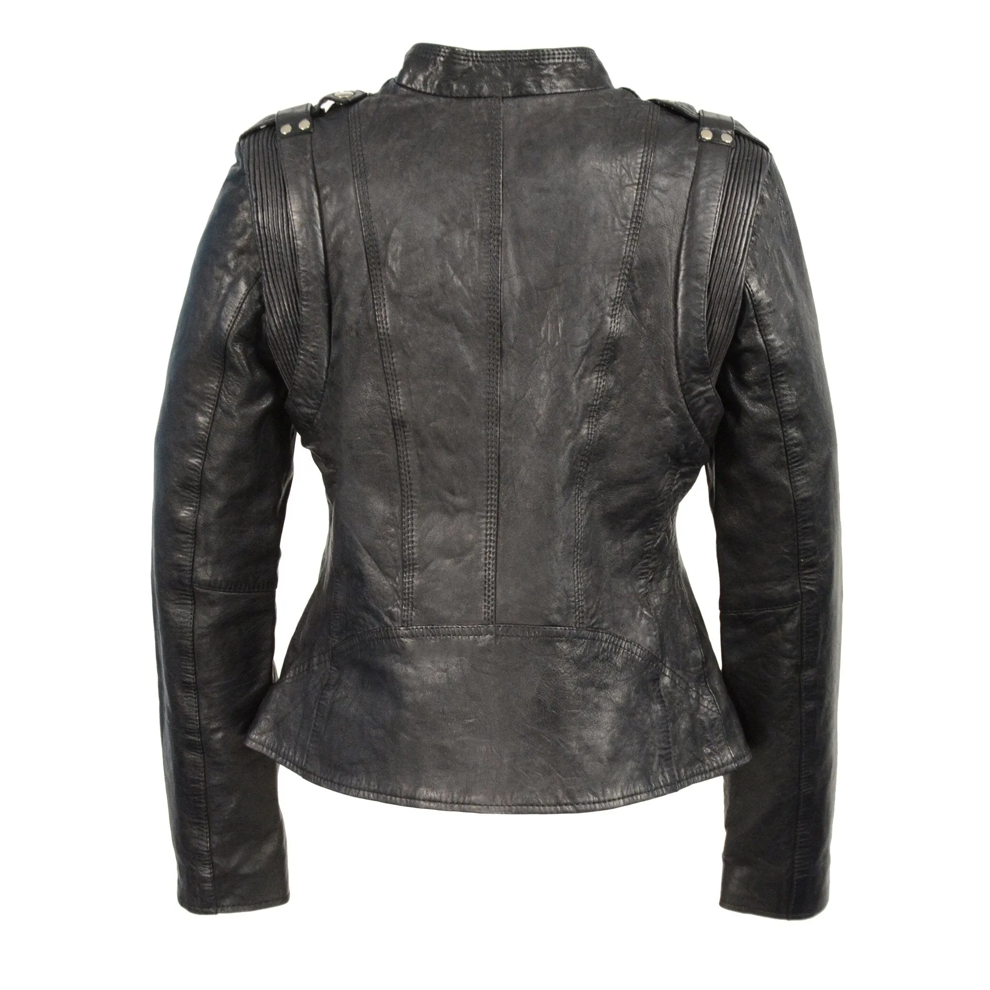 Milwaukee Leather-SFL2845-Ladies Black Leather Motorcycle Jacket  Look with Asymmetrical Zipper