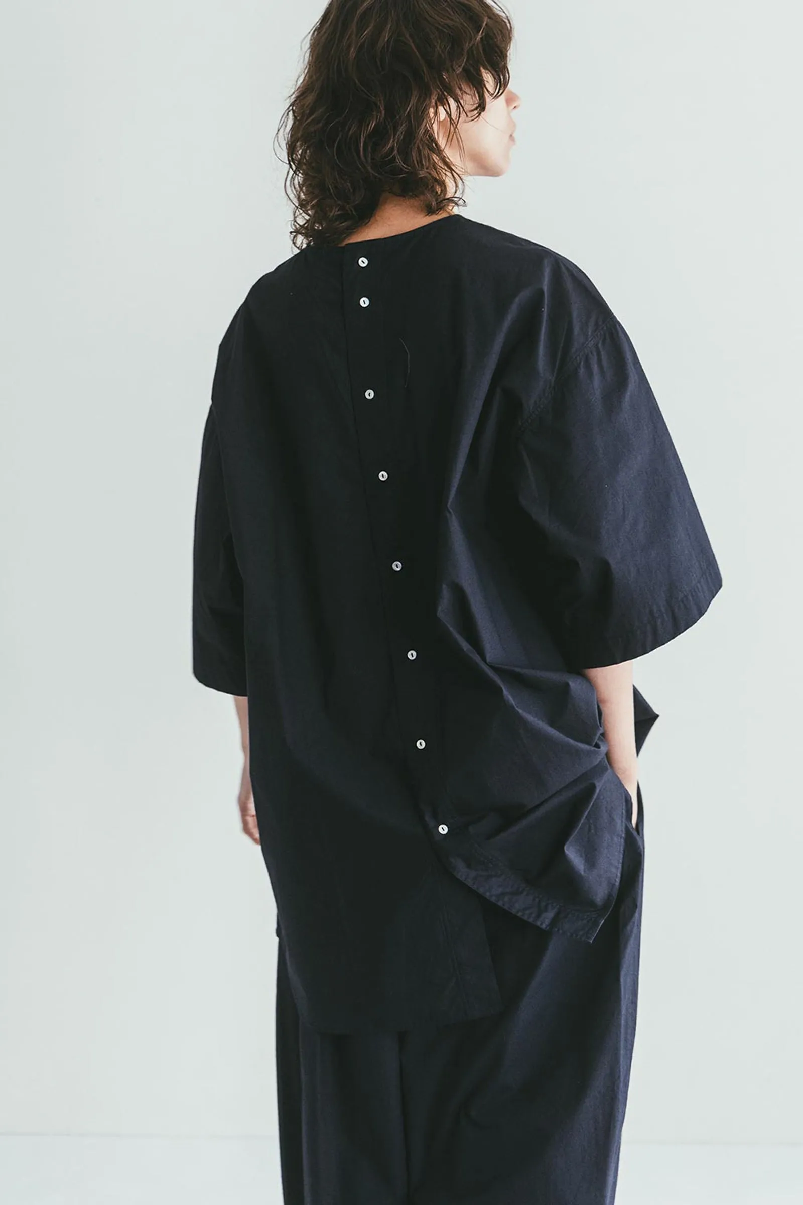Oversized Cotton Buttoned Top - Mid Night