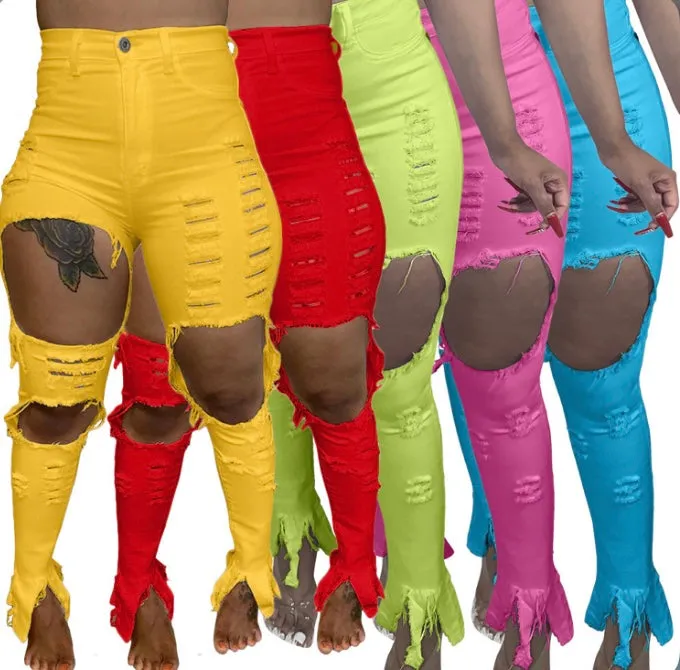 Plus Size 4XL Denim Ripped Hole Jeans Pants