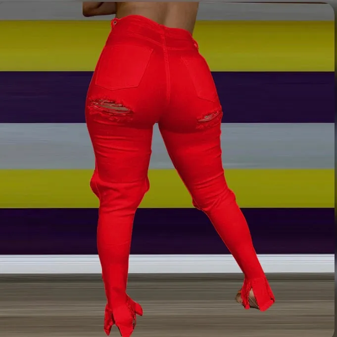 Plus Size 4XL Denim Ripped Hole Jeans Pants