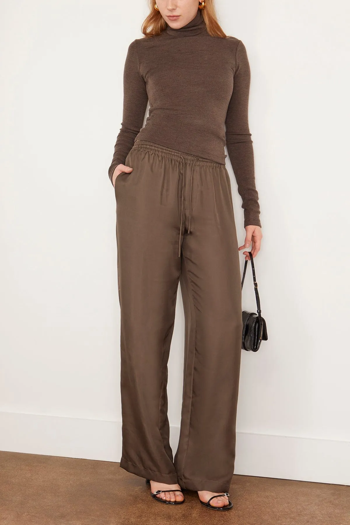 Wide Leg Silk Trousers in Earth