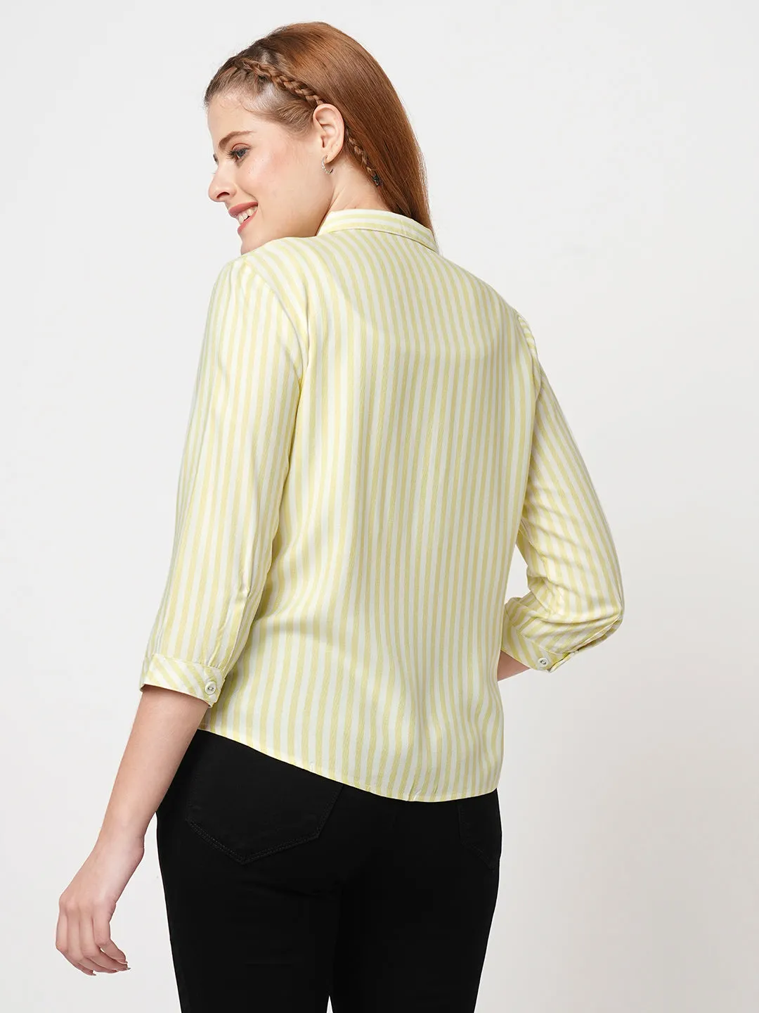 Women Slim Fit Lime/White Stripe Shirt